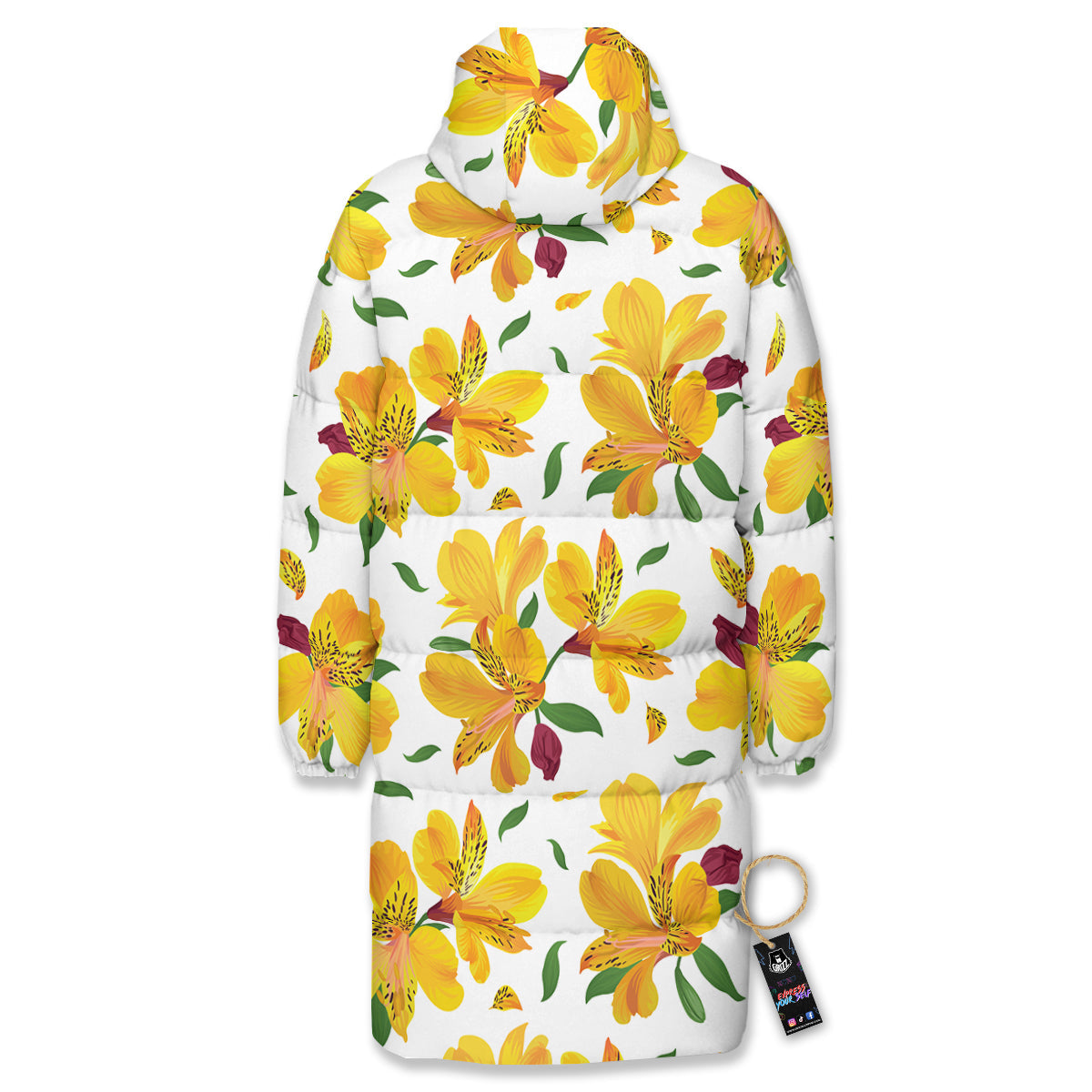 Alstroemeria Yellow Print Pattern Long Down Jacket-grizzshop