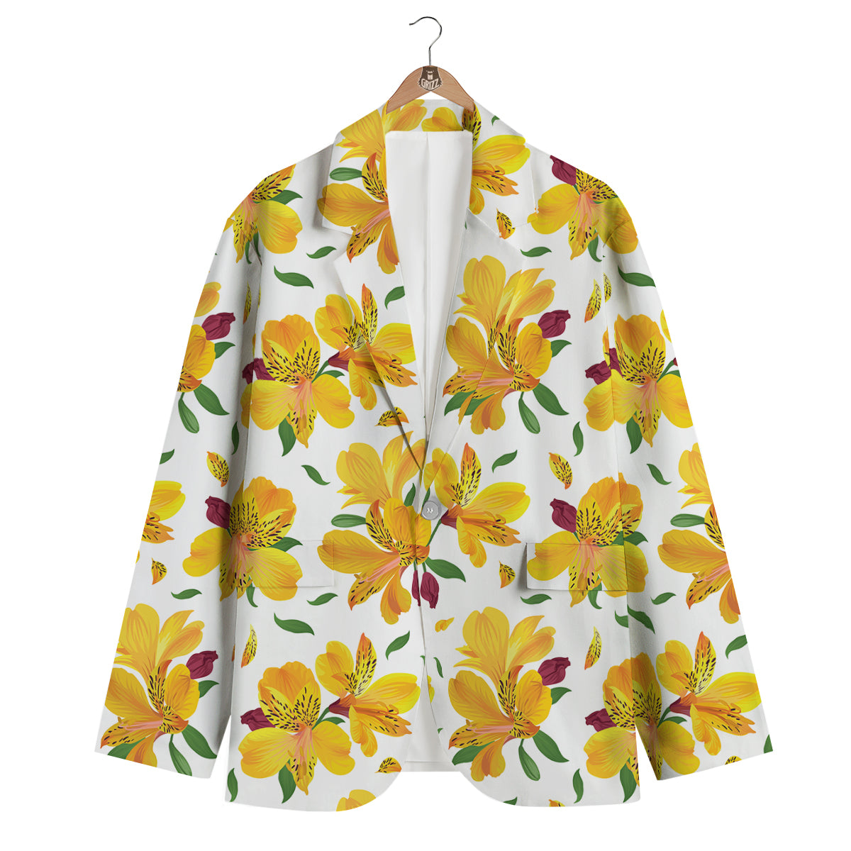 Alstroemeria Yellow Print Pattern Men's Blazer-grizzshop