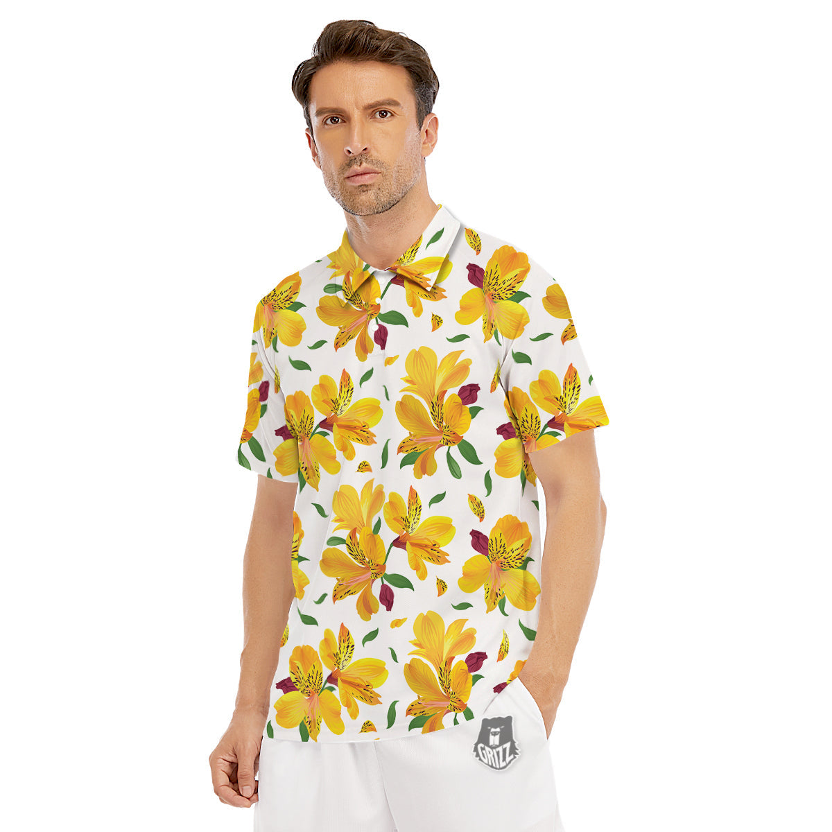 Alstroemeria Yellow Print Pattern Men's Golf Shirts-grizzshop