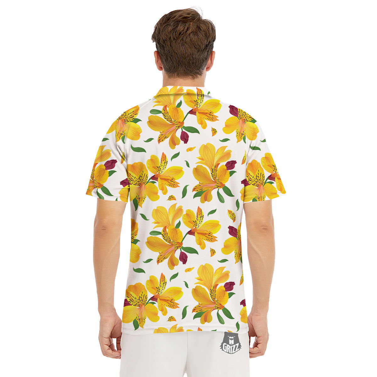 Alstroemeria Yellow Print Pattern Men's Golf Shirts-grizzshop
