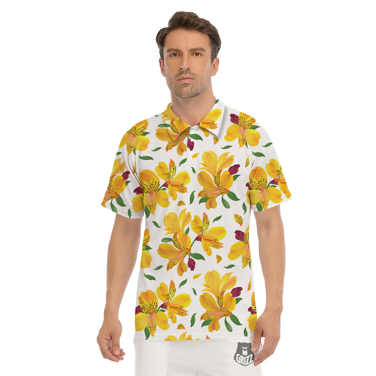 Alstroemeria Yellow Print Pattern Men's Golf Shirts-grizzshop