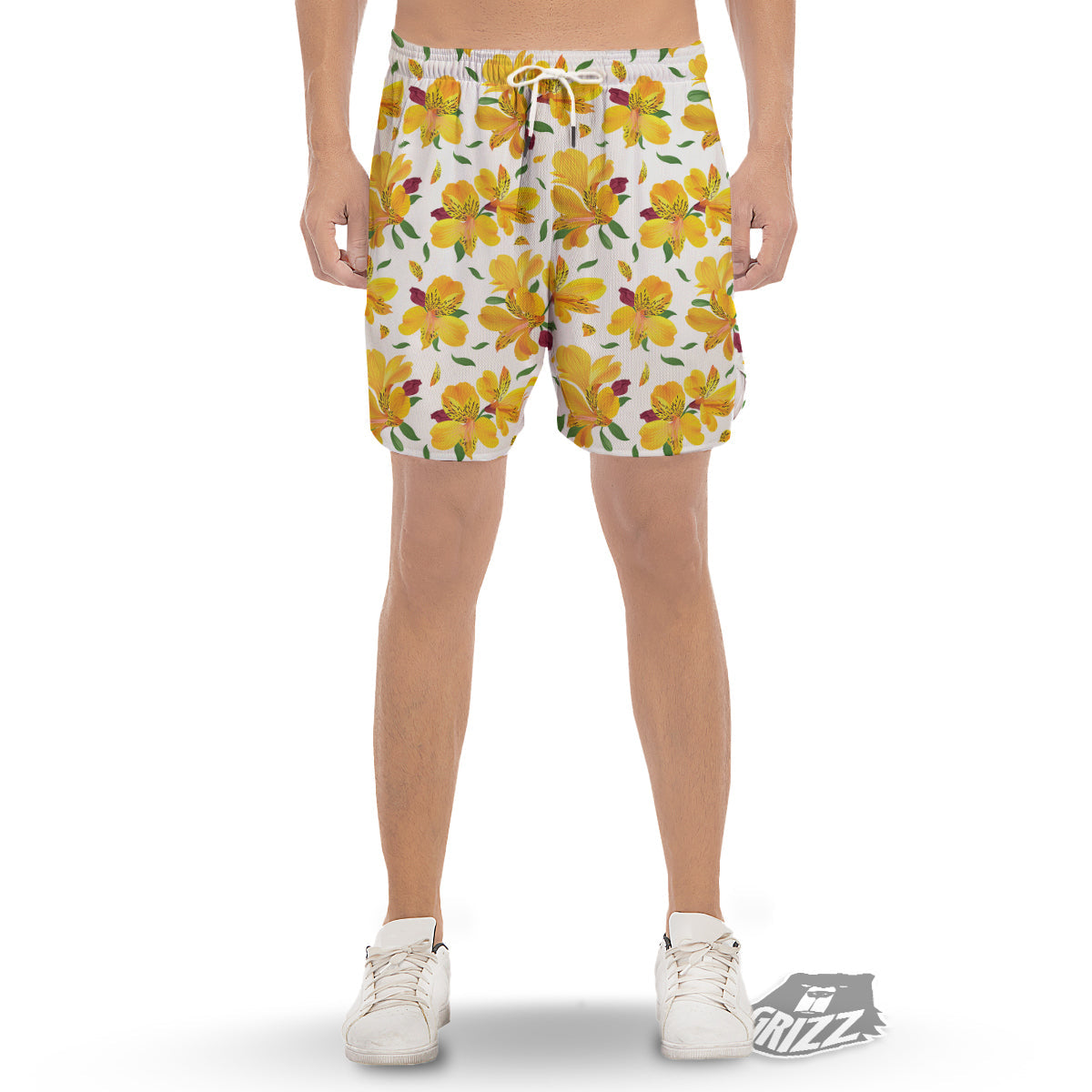 Alstroemeria Yellow Print Pattern Men's Gym Shorts-grizzshop