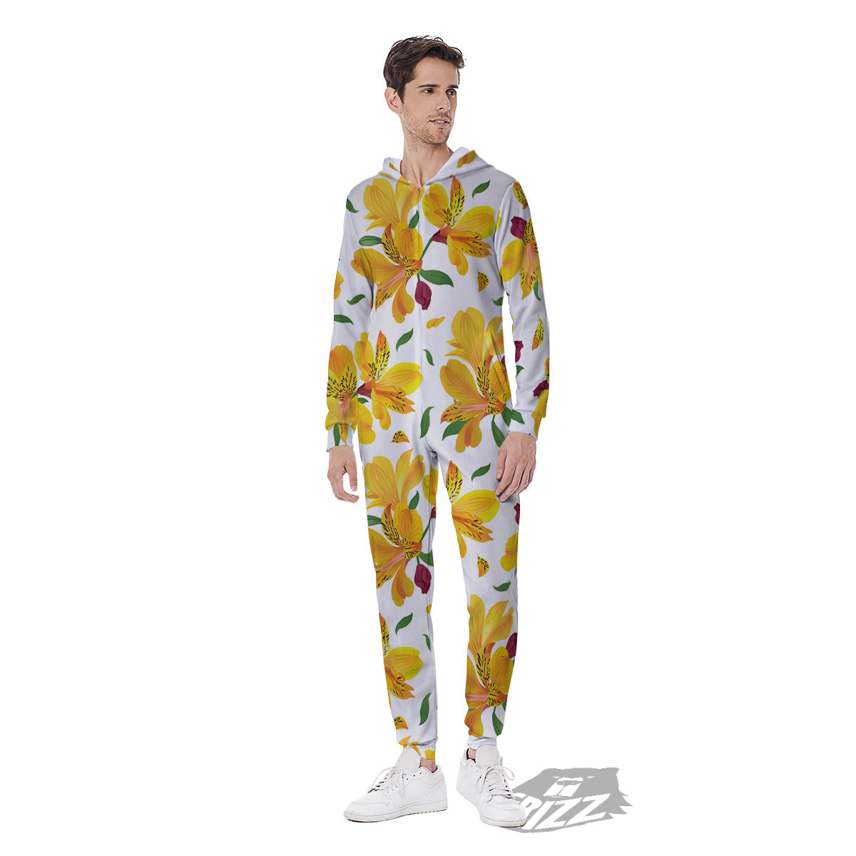Alstroemeria Yellow Print Pattern Men's Jumpsuit-grizzshop