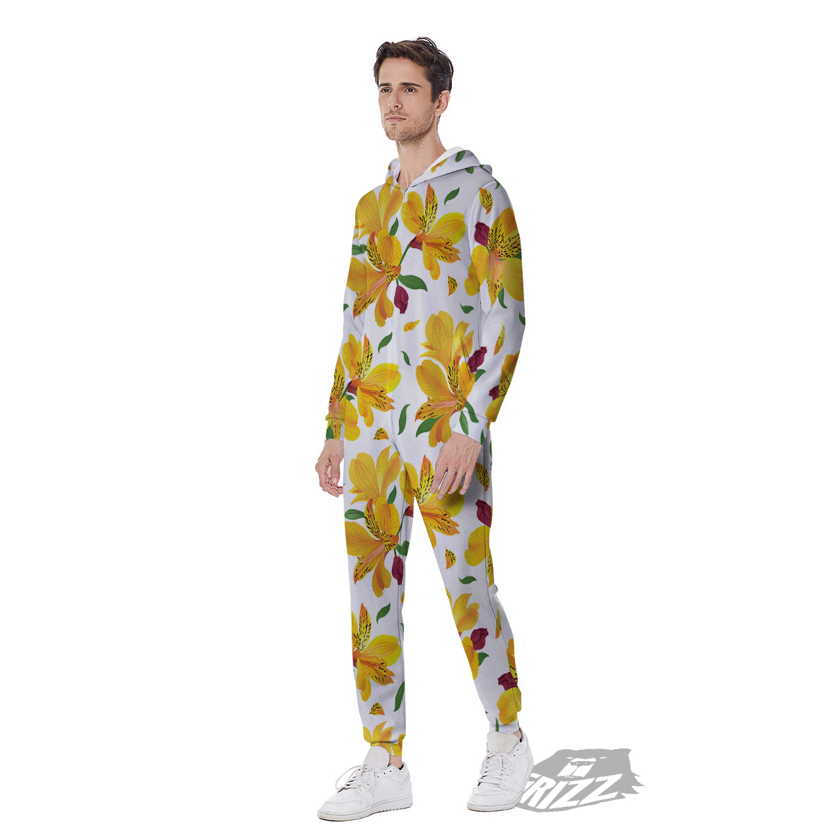 Alstroemeria Yellow Print Pattern Men's Jumpsuit-grizzshop