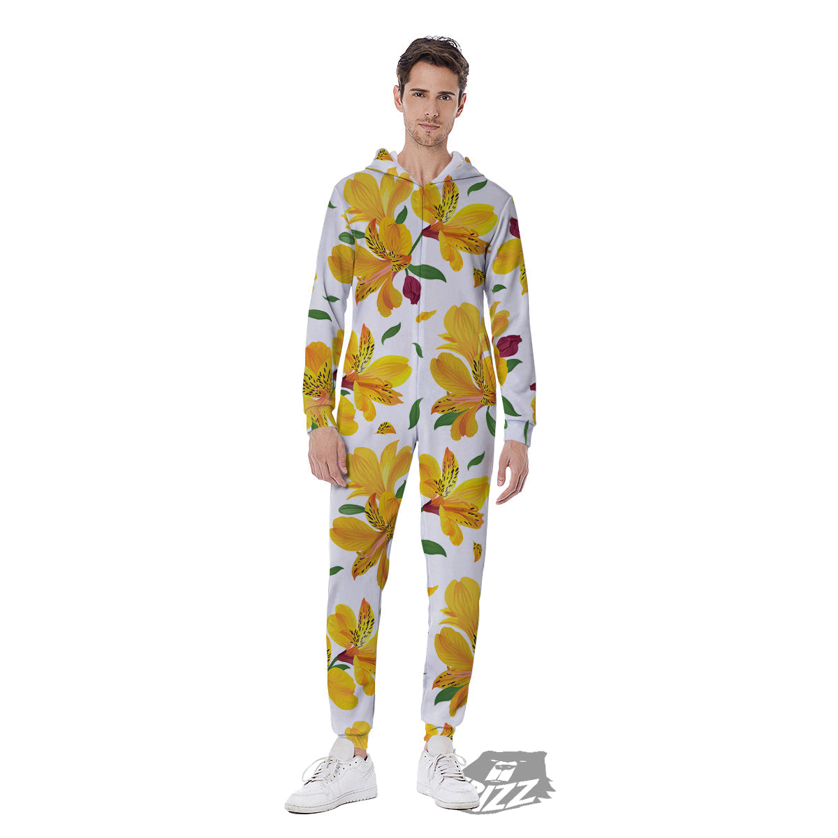 Alstroemeria Yellow Print Pattern Men's Jumpsuit-grizzshop