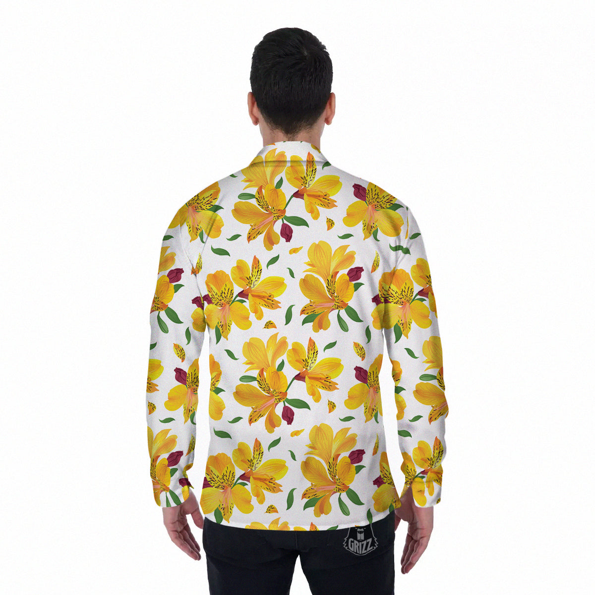 Alstroemeria Yellow Print Pattern Men's Long Sleeve Shirts-grizzshop