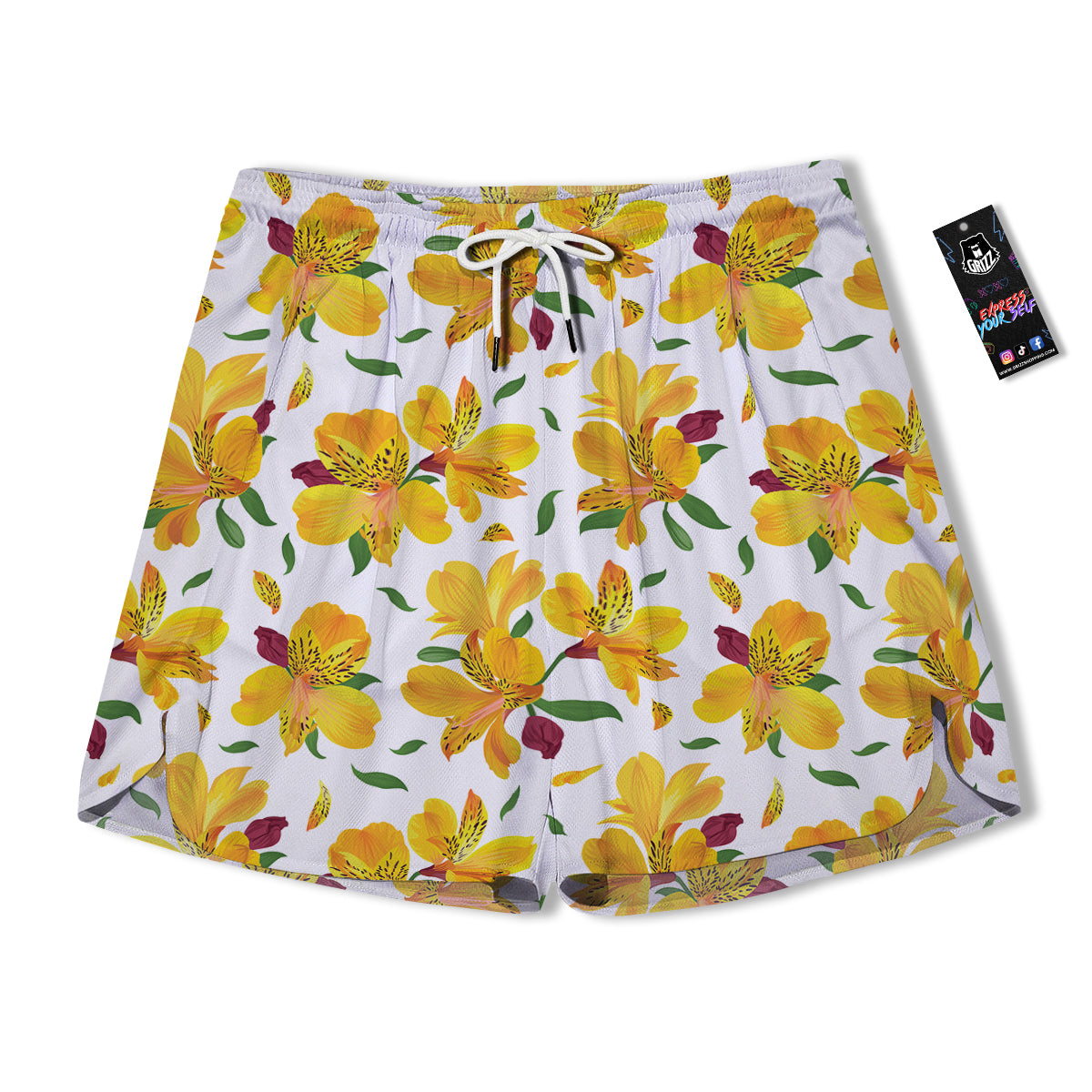 Alstroemeria Yellow Print Pattern Men's Running Shorts-grizzshop