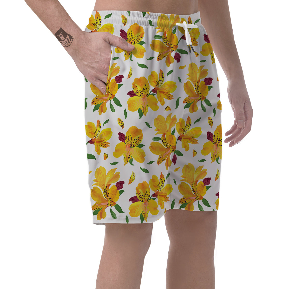 Alstroemeria Yellow Print Pattern Men's Shorts-grizzshop