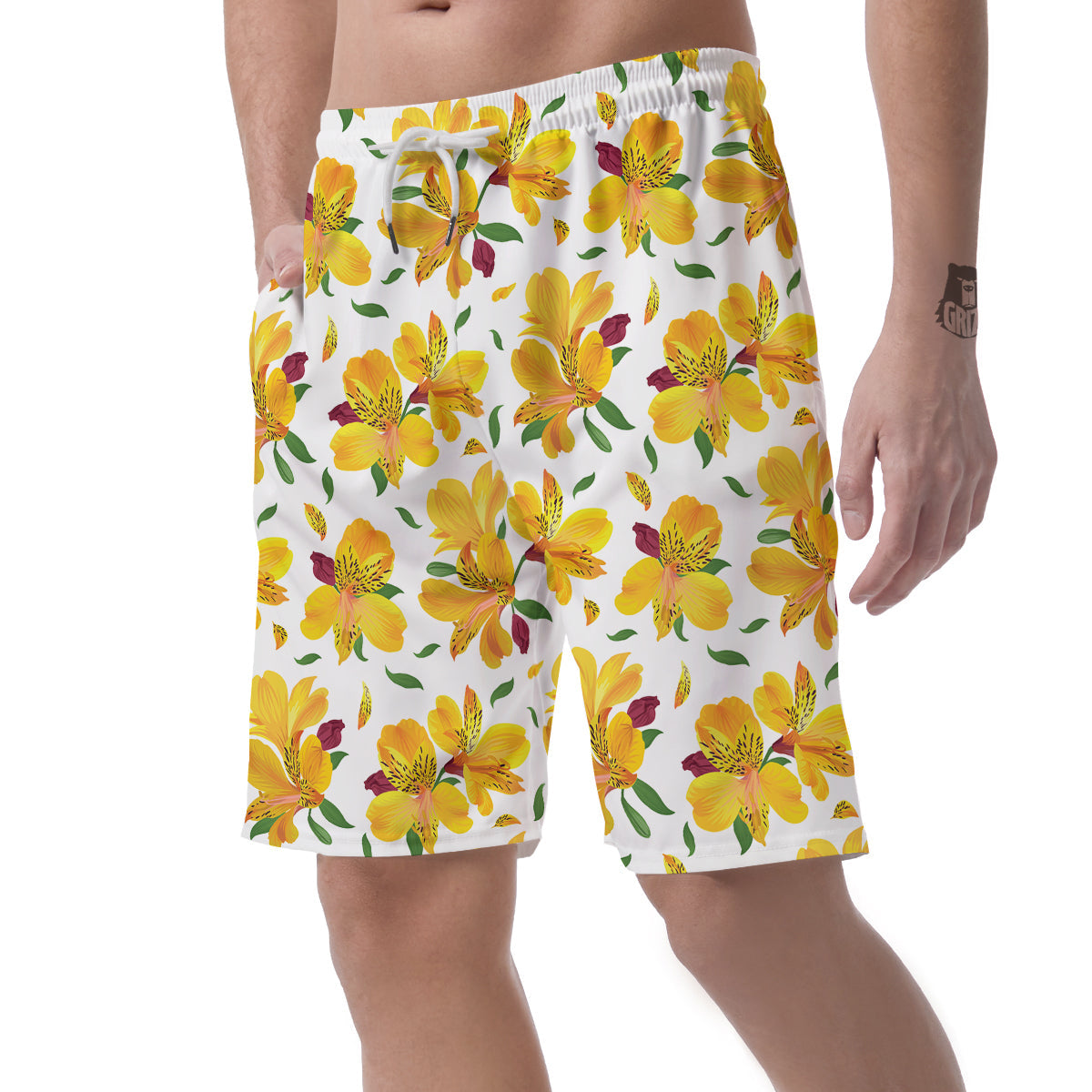 Alstroemeria Yellow Print Pattern Men's Shorts-grizzshop