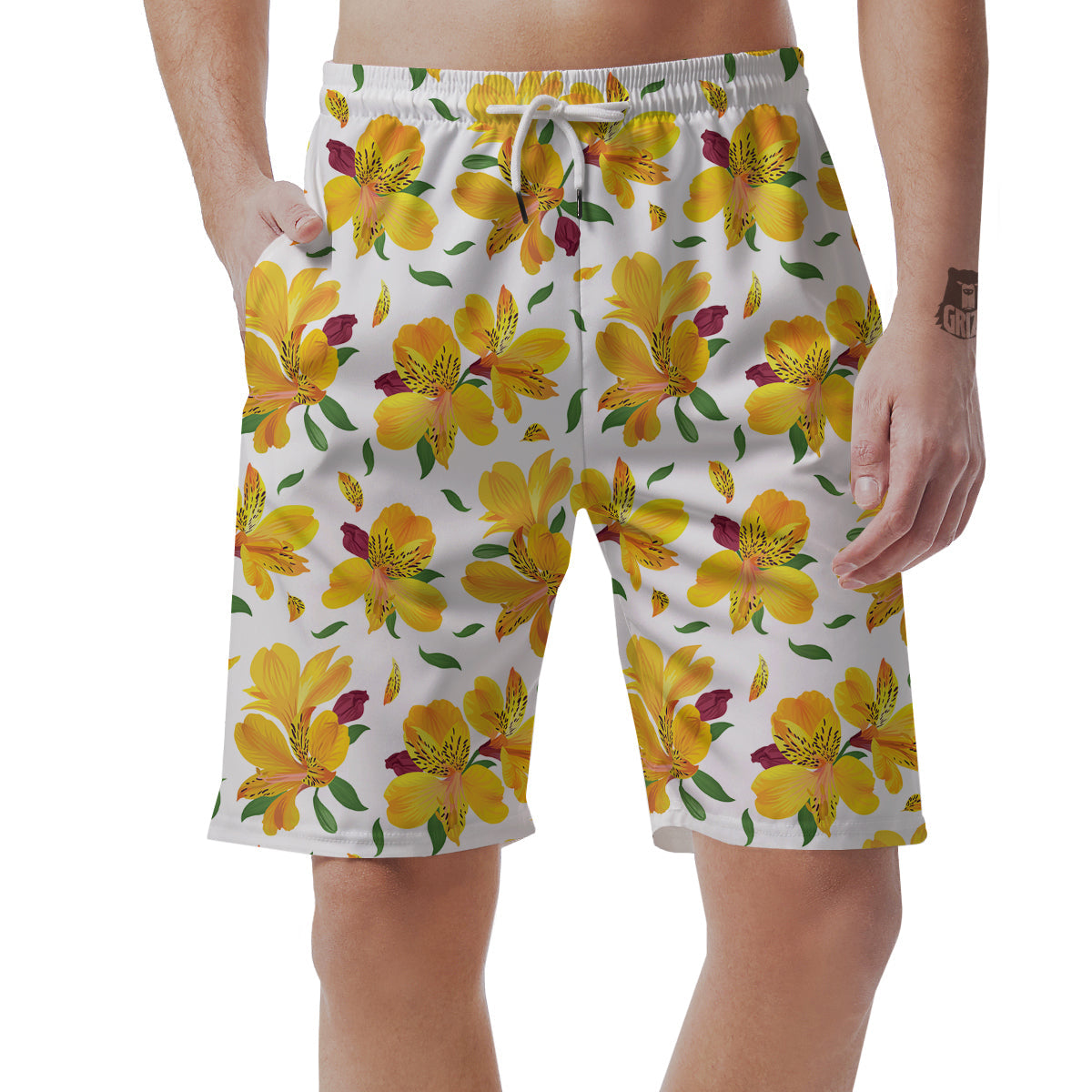 Alstroemeria Yellow Print Pattern Men's Shorts-grizzshop