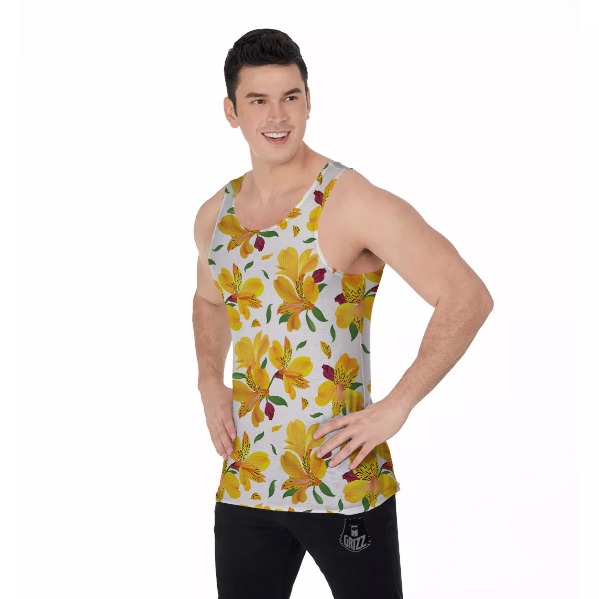 Alstroemeria Yellow Print Pattern Men's Tank Top-grizzshop
