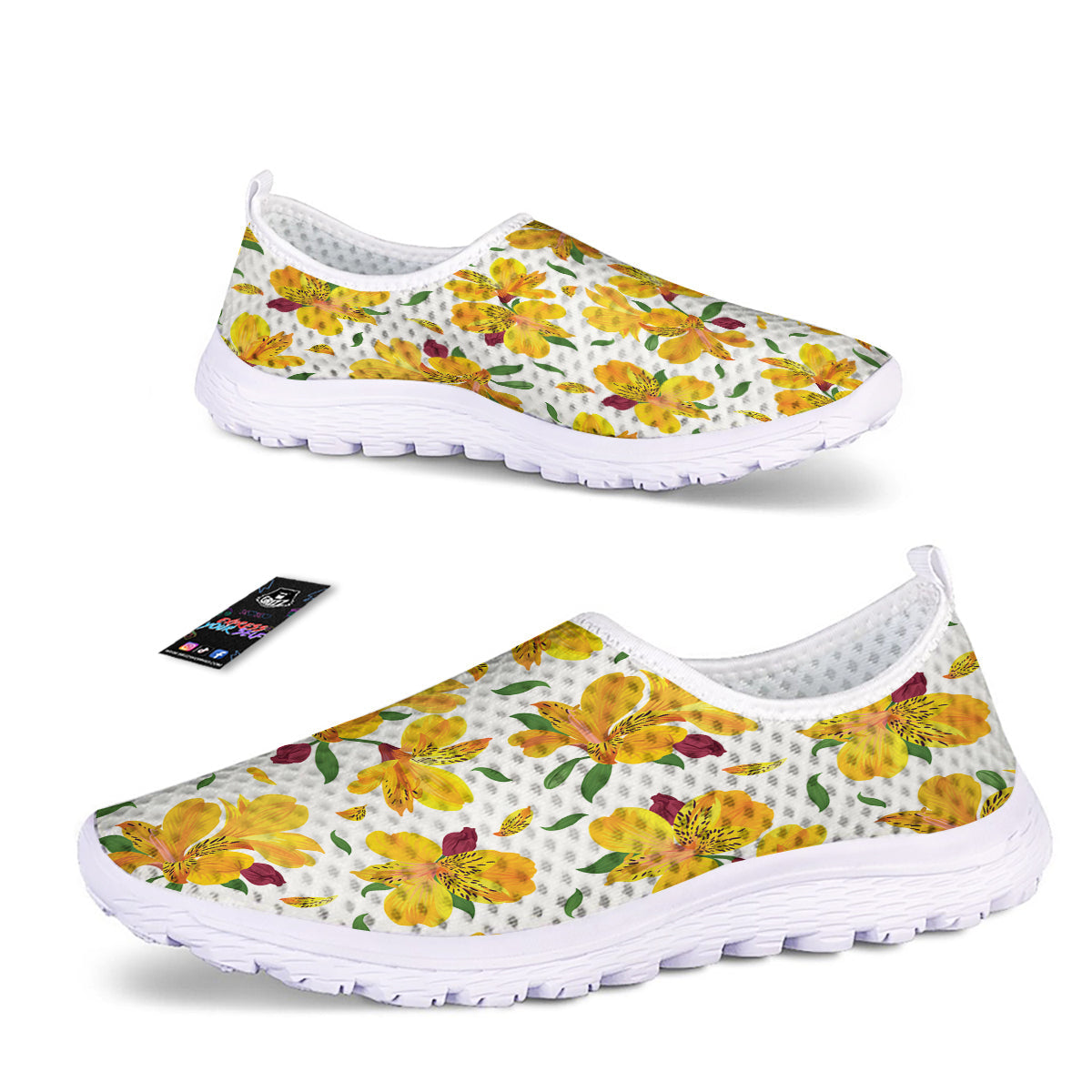 Alstroemeria Yellow Print Pattern Nurse Shoes-grizzshop