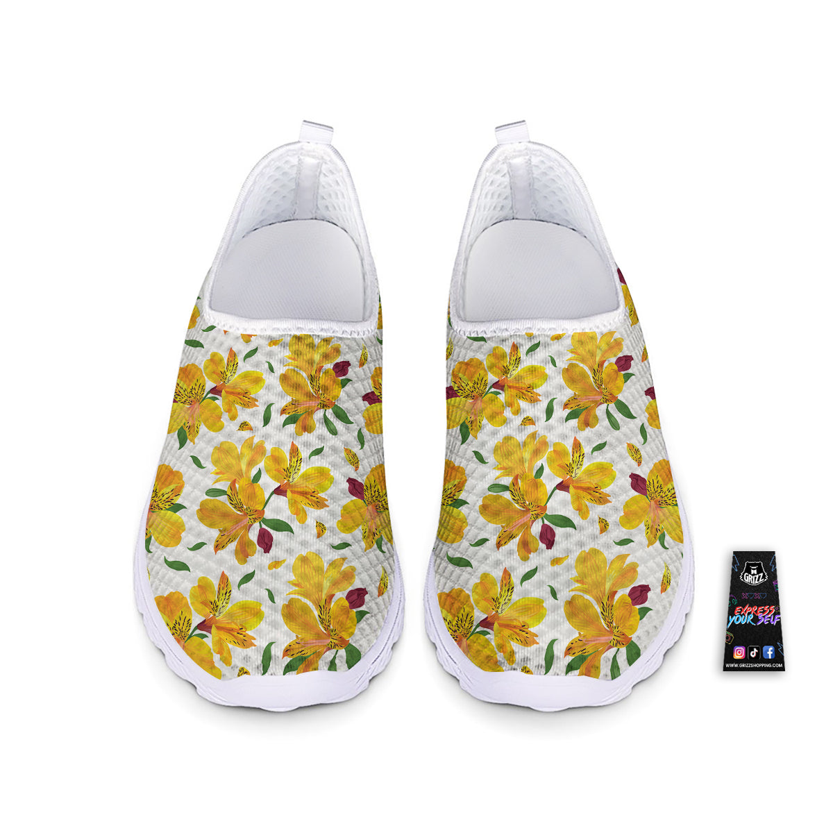 Alstroemeria Yellow Print Pattern Nurse Shoes-grizzshop