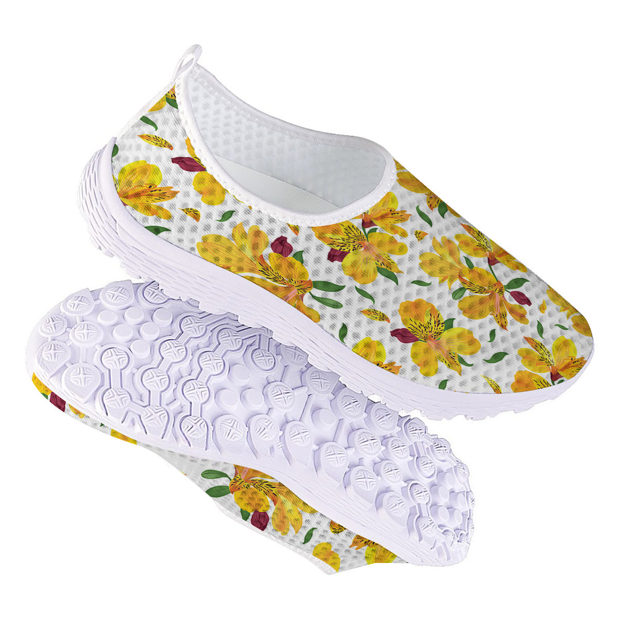 Alstroemeria Yellow Print Pattern Nurse Shoes-grizzshop