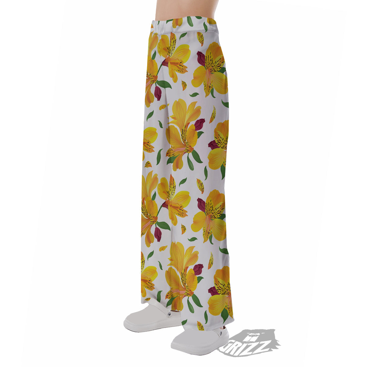 Alstroemeria Yellow Print Pattern Pajama Pants-grizzshop