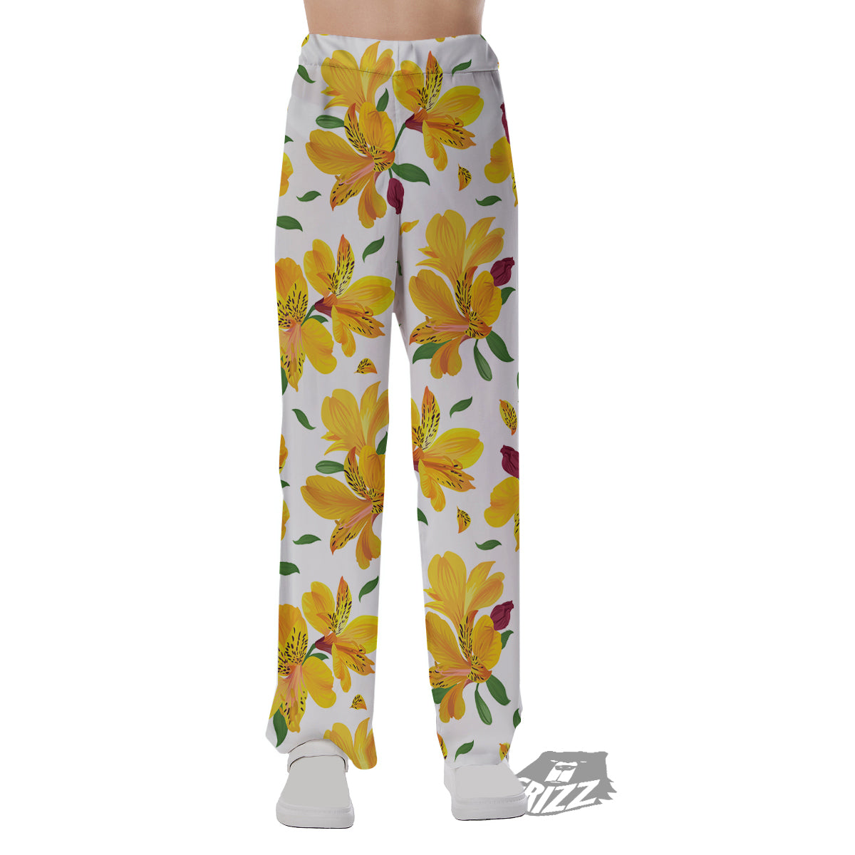 Alstroemeria Yellow Print Pattern Pajama Pants-grizzshop