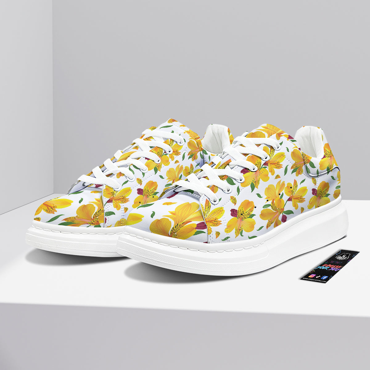 Alstroemeria Yellow Print Pattern Platform Shoes-grizzshop