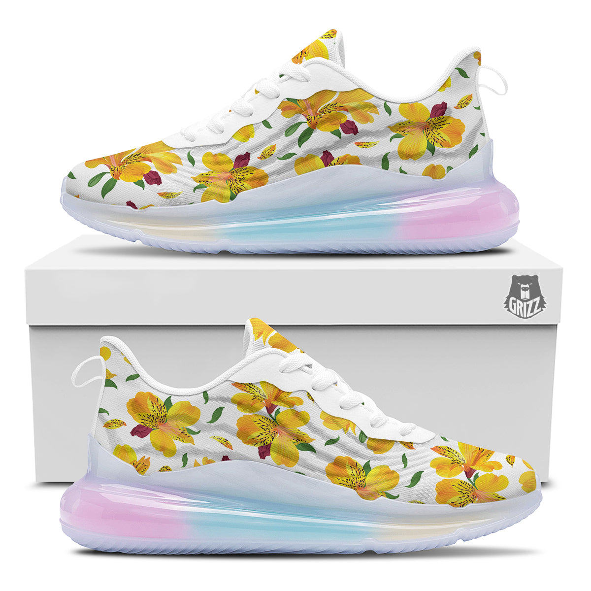Alstroemeria Yellow Print Pattern Running Sneakers-grizzshop