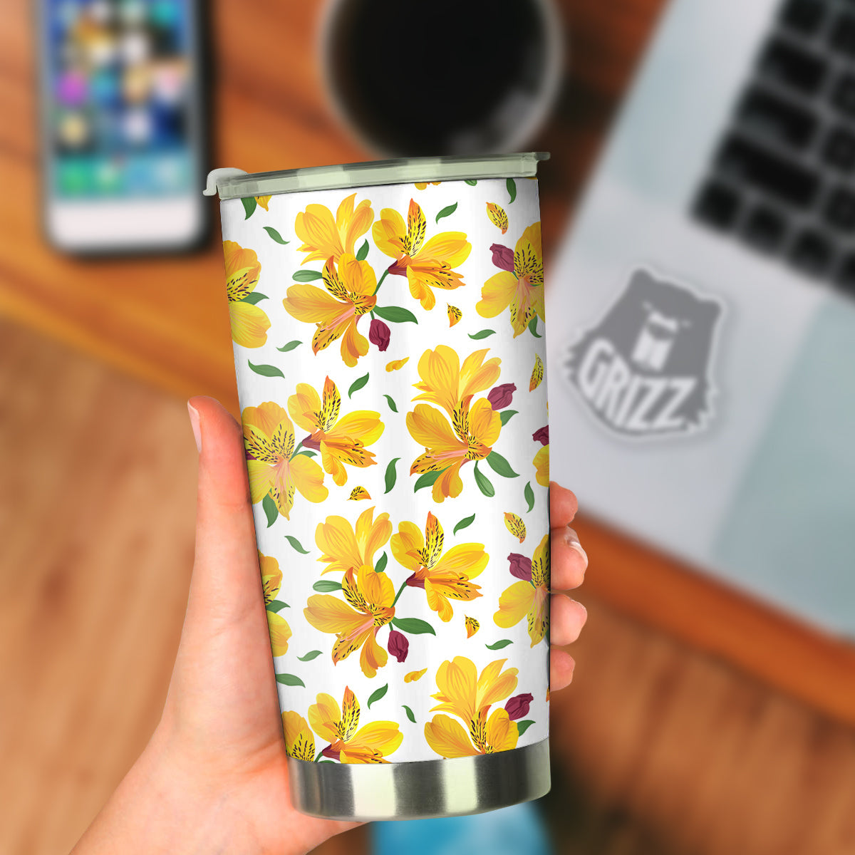 Alstroemeria Yellow Print Pattern Tumbler-grizzshop