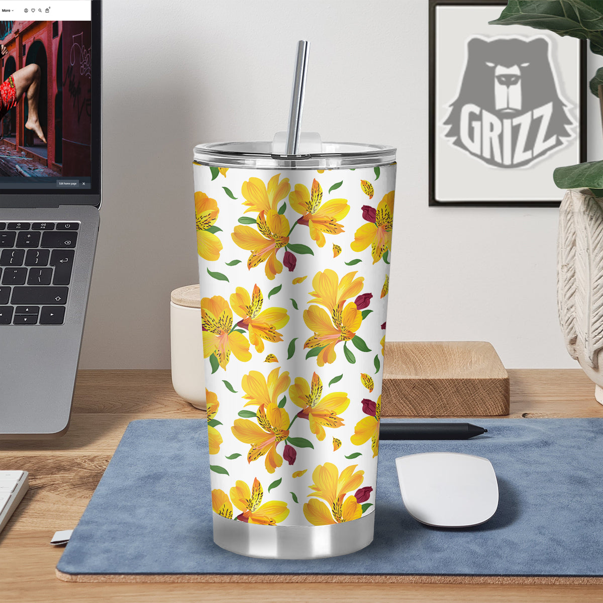 Alstroemeria Yellow Print Pattern Tumbler-grizzshop