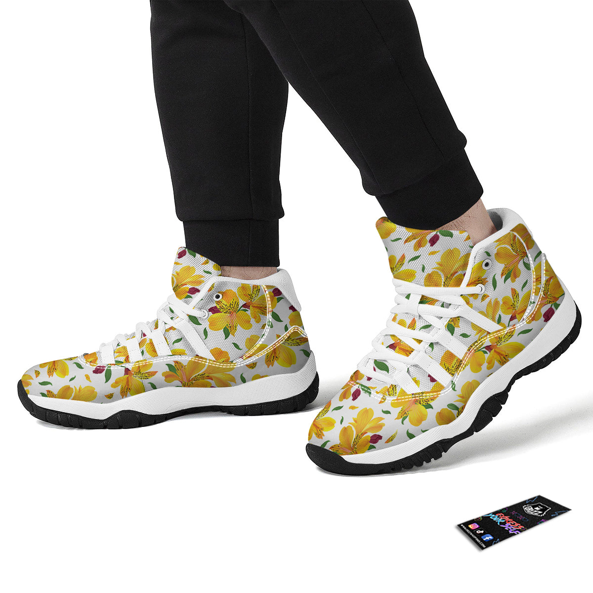 Alstroemeria Yellow Print Pattern White Bball Shoes-grizzshop