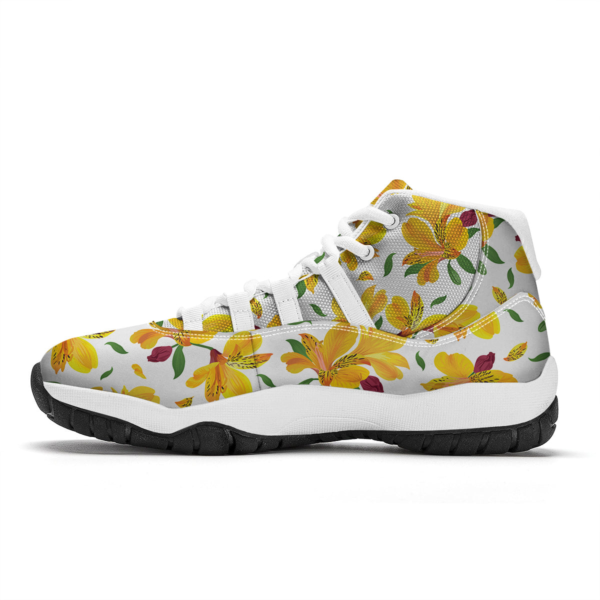 Alstroemeria Yellow Print Pattern White Bball Shoes-grizzshop