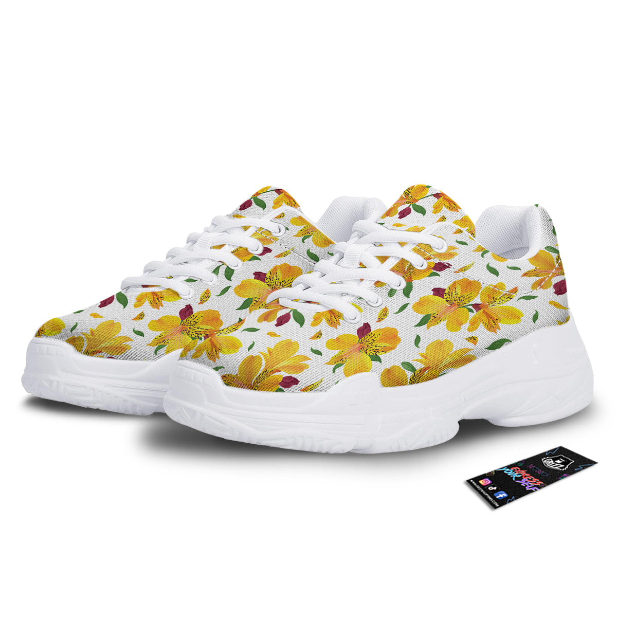 Alstroemeria Yellow Print Pattern White Chunky Shoes-grizzshop