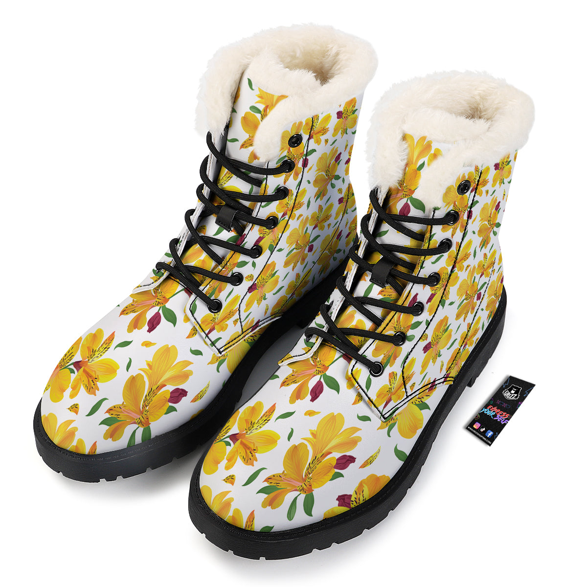 Alstroemeria Yellow Print Pattern Winter Boots-grizzshop