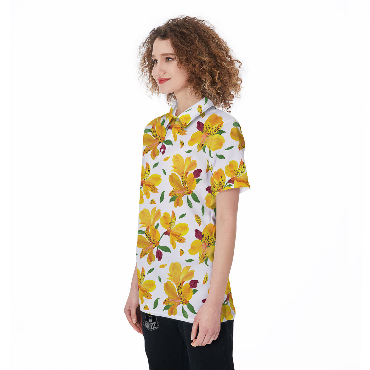 Alstroemeria Yellow Print Pattern Women's Golf Shirts-grizzshop