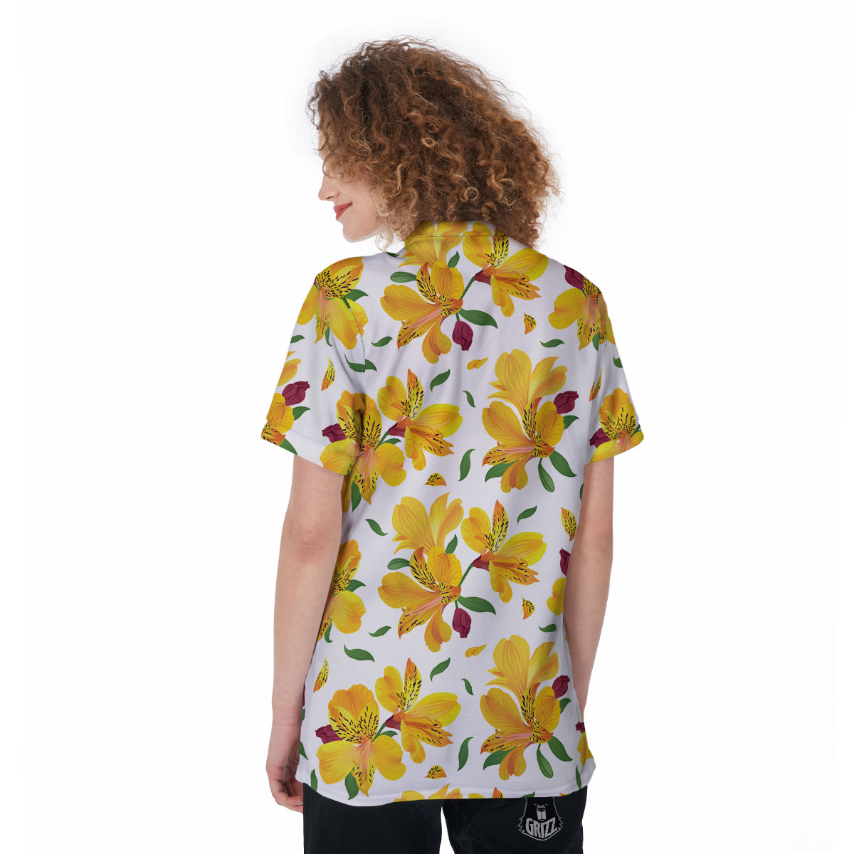 Alstroemeria Yellow Print Pattern Women's Golf Shirts-grizzshop