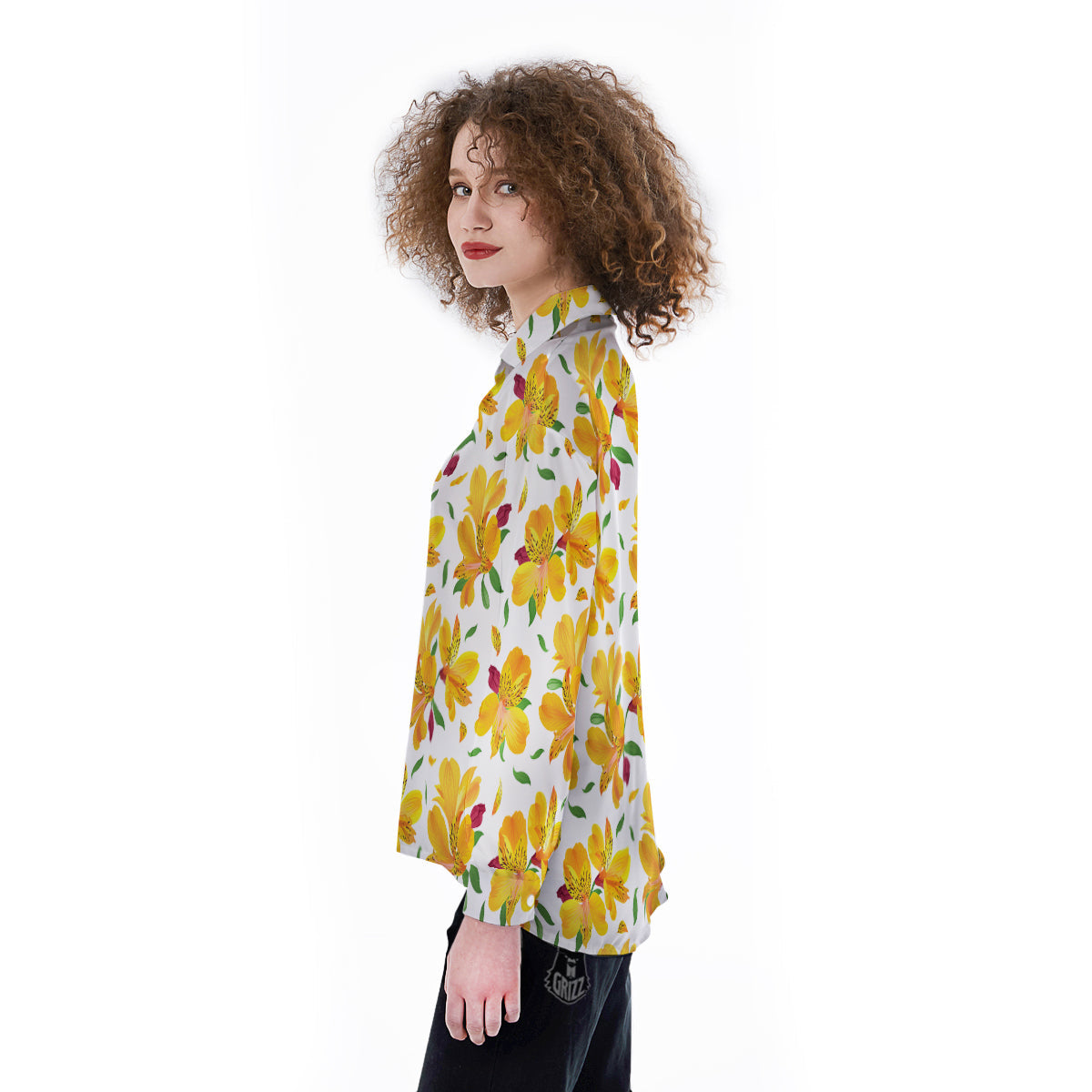Alstroemeria Yellow Print Pattern Women's Long Sleeve Shirts-grizzshop