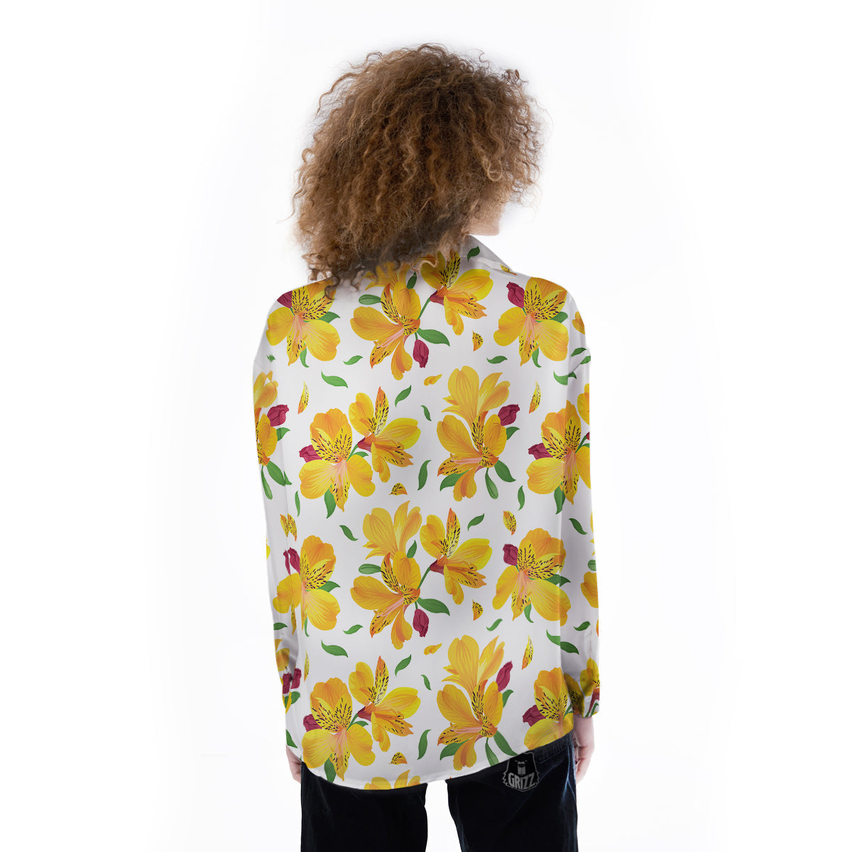 Alstroemeria Yellow Print Pattern Women's Long Sleeve Shirts-grizzshop
