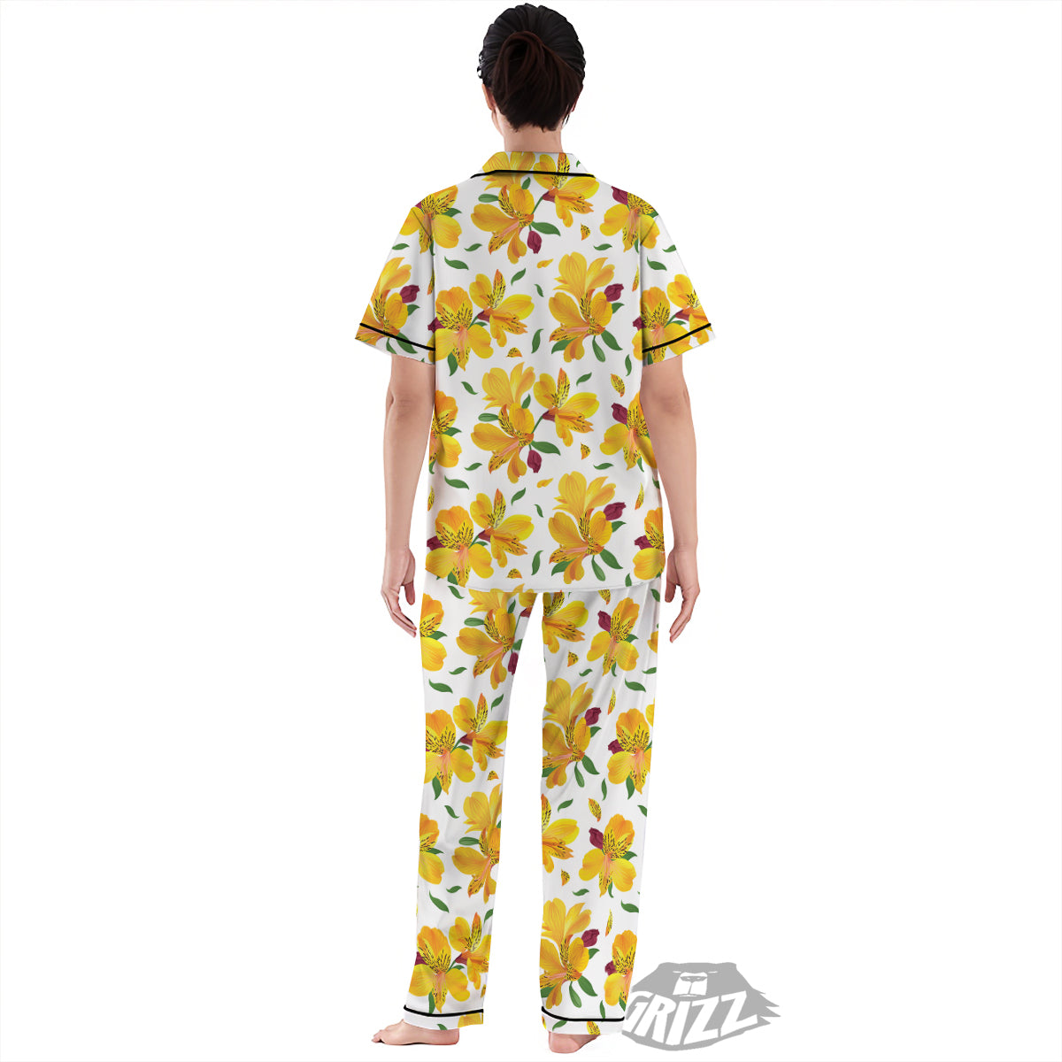 Alstroemeria Yellow Print Pattern Women's Pajamas Set-grizzshop