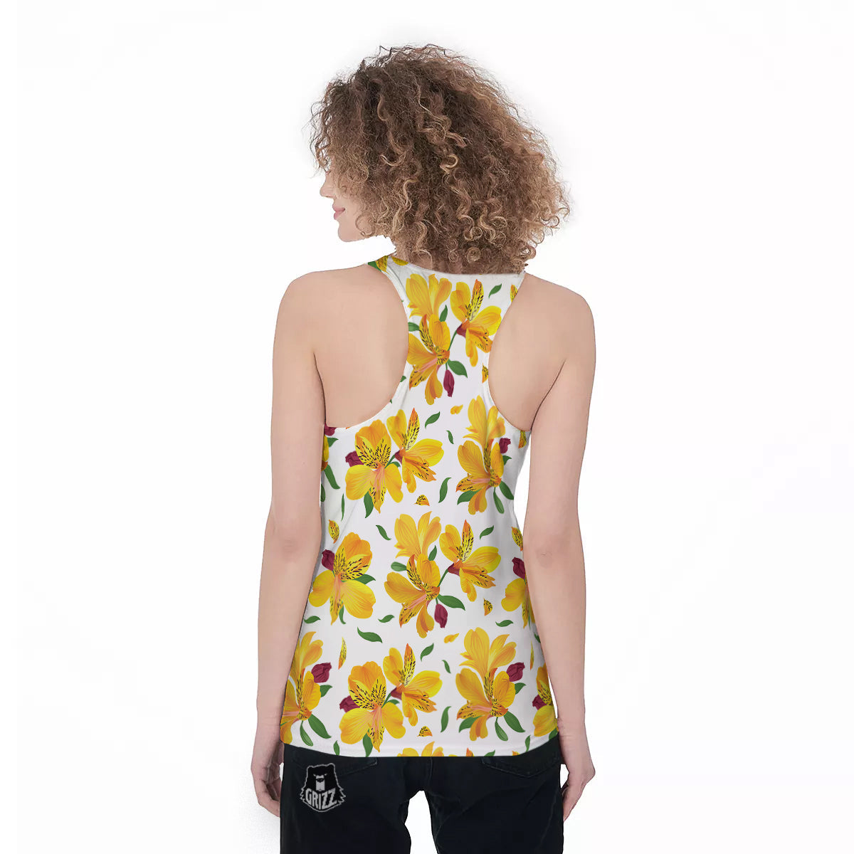 Alstroemeria Yellow Print Pattern Women's Racerback Tank Top-grizzshop