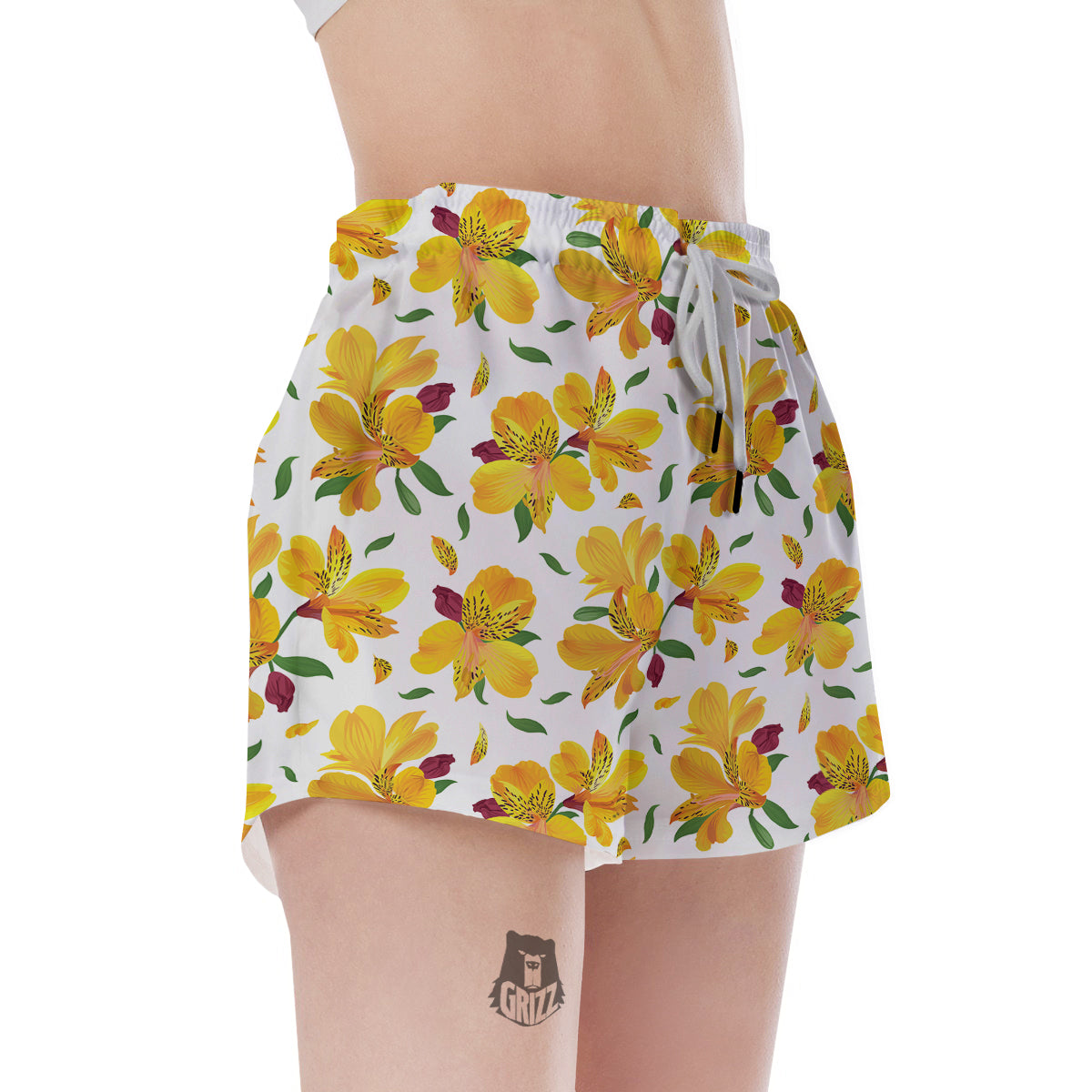 Alstroemeria Yellow Print Pattern Women's Shorts-grizzshop