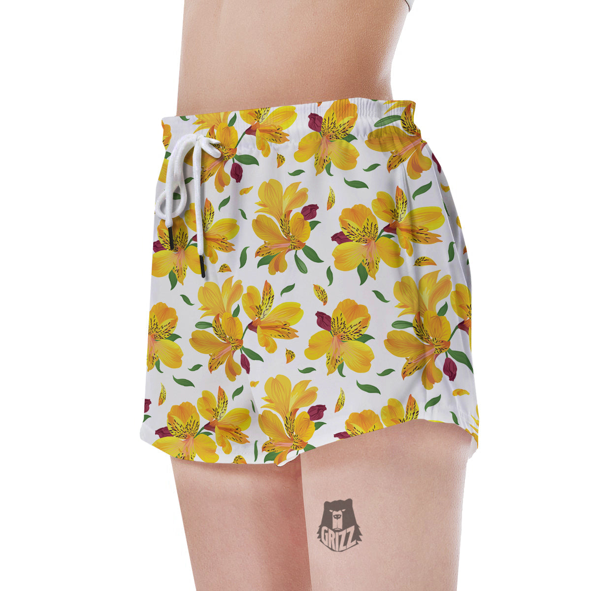 Alstroemeria Yellow Print Pattern Women's Shorts-grizzshop