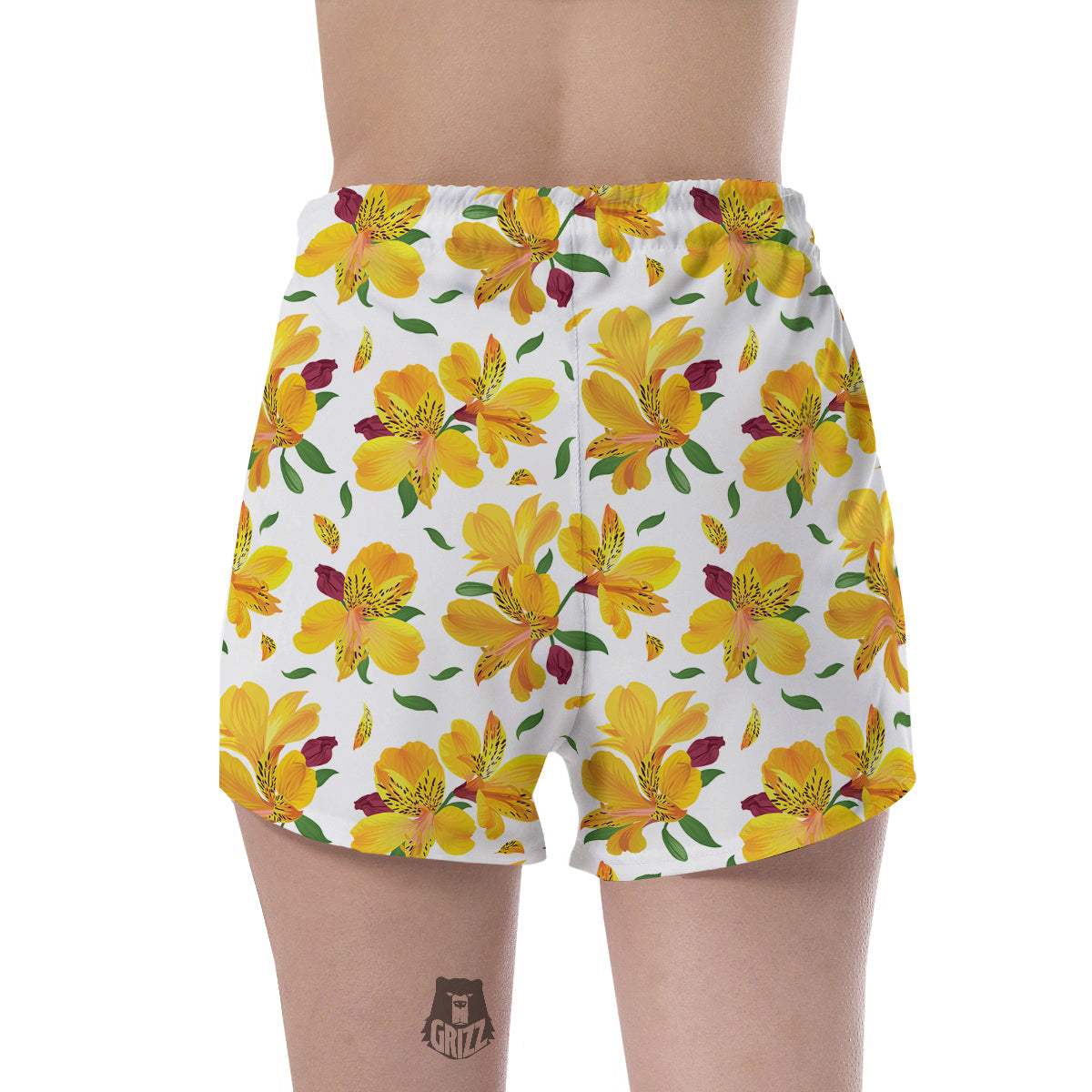 Alstroemeria Yellow Print Pattern Women's Shorts-grizzshop