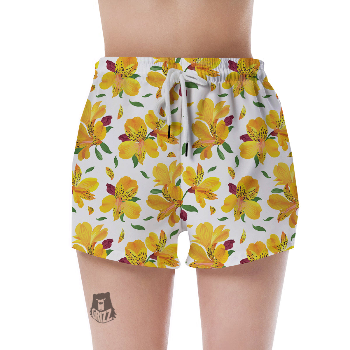 Alstroemeria Yellow Print Pattern Women's Shorts-grizzshop