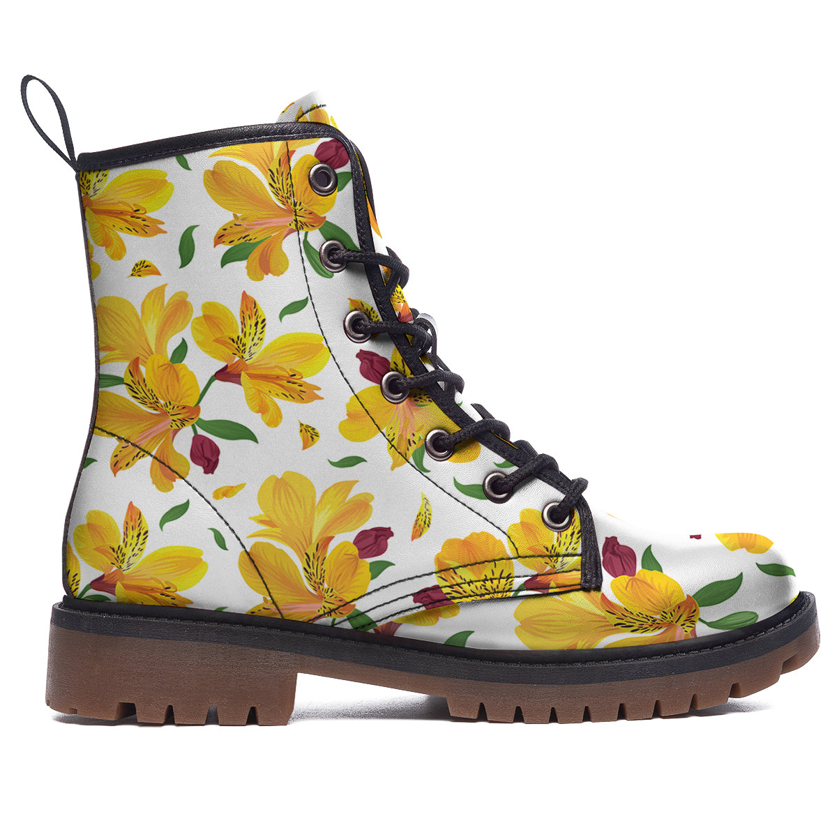 Alstroemeria Yellow Print Pattern Work Boots-grizzshop