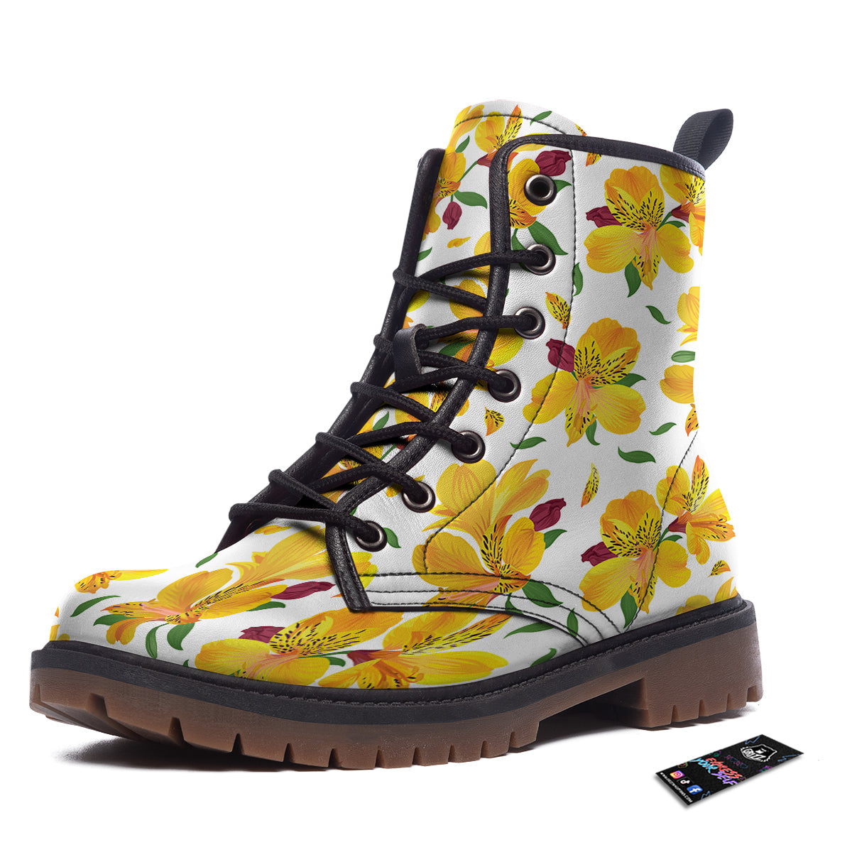 Alstroemeria Yellow Print Pattern Work Boots-grizzshop