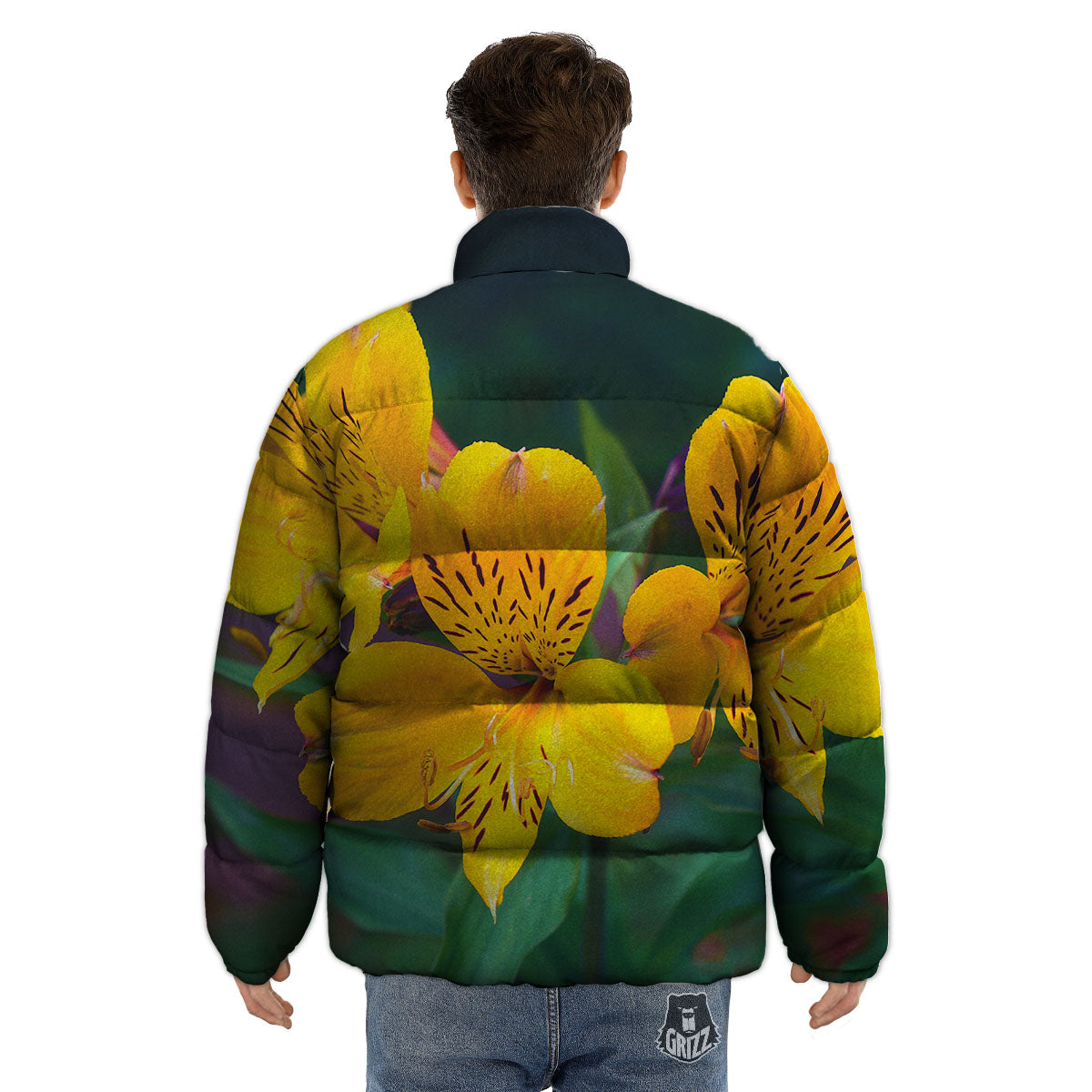 Alstroemeria Yellow Print Puffer Jacket-grizzshop