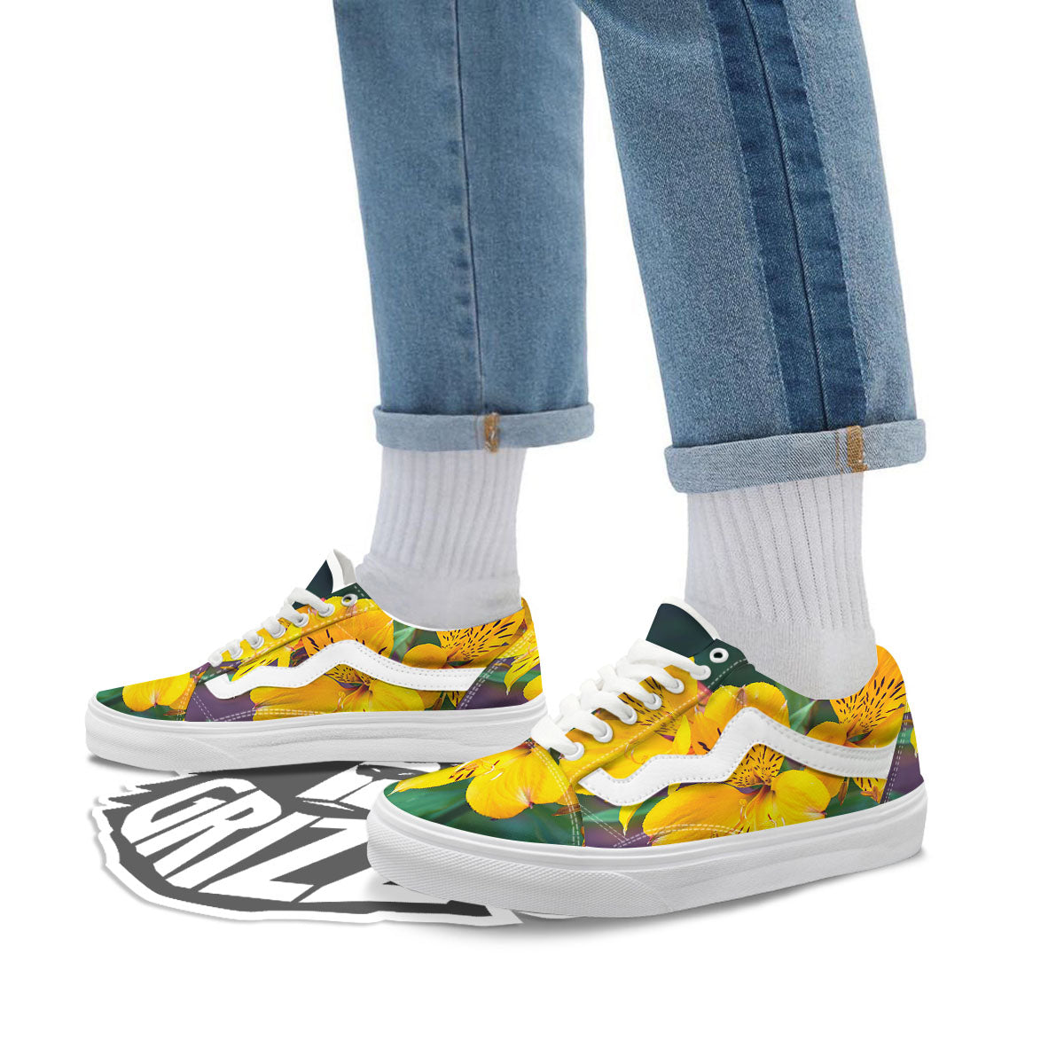 Alstroemeria Yellow Print Skate Shoes-grizzshop