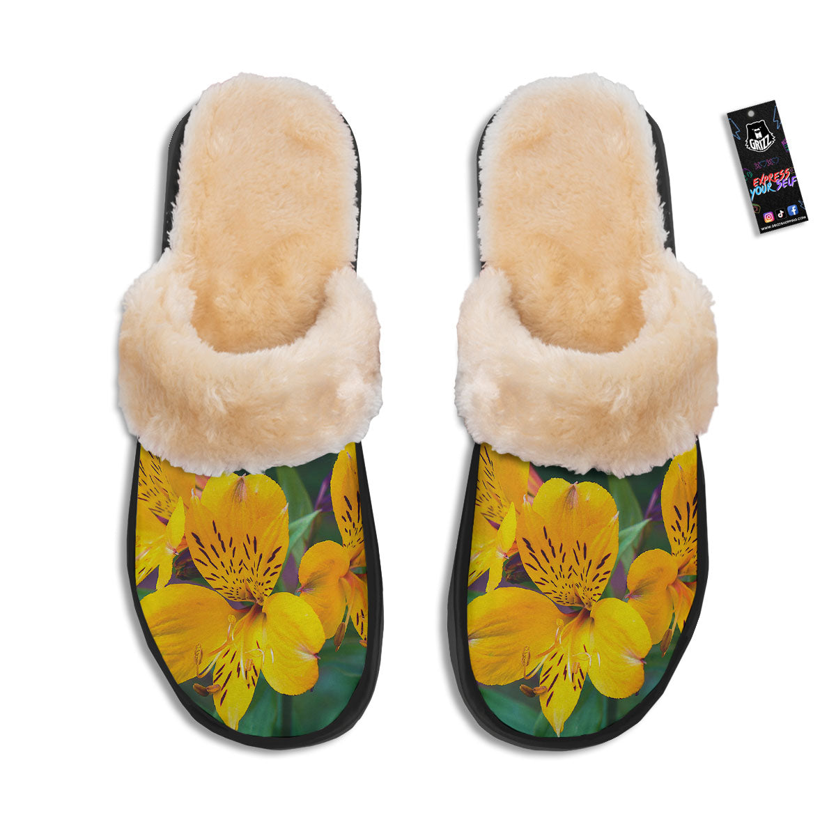 Alstroemeria Yellow Print Slippers-grizzshop