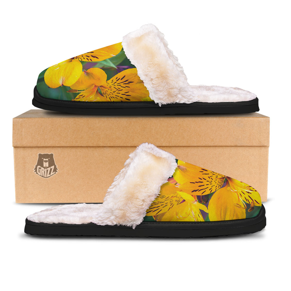 Alstroemeria Yellow Print Slippers-grizzshop