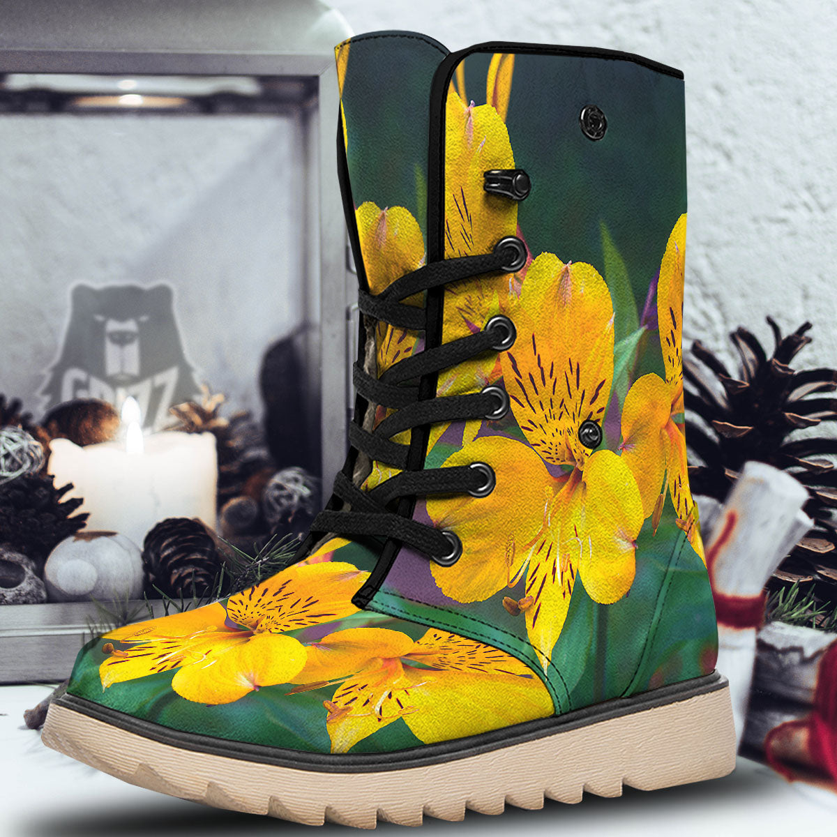 Alstroemeria Yellow Print Snow Boots-grizzshop