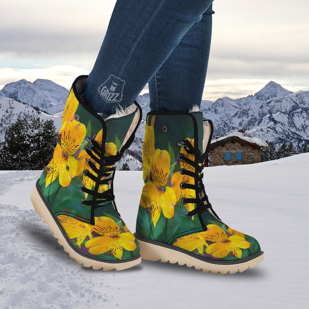 Alstroemeria Yellow Print Snow Boots-grizzshop