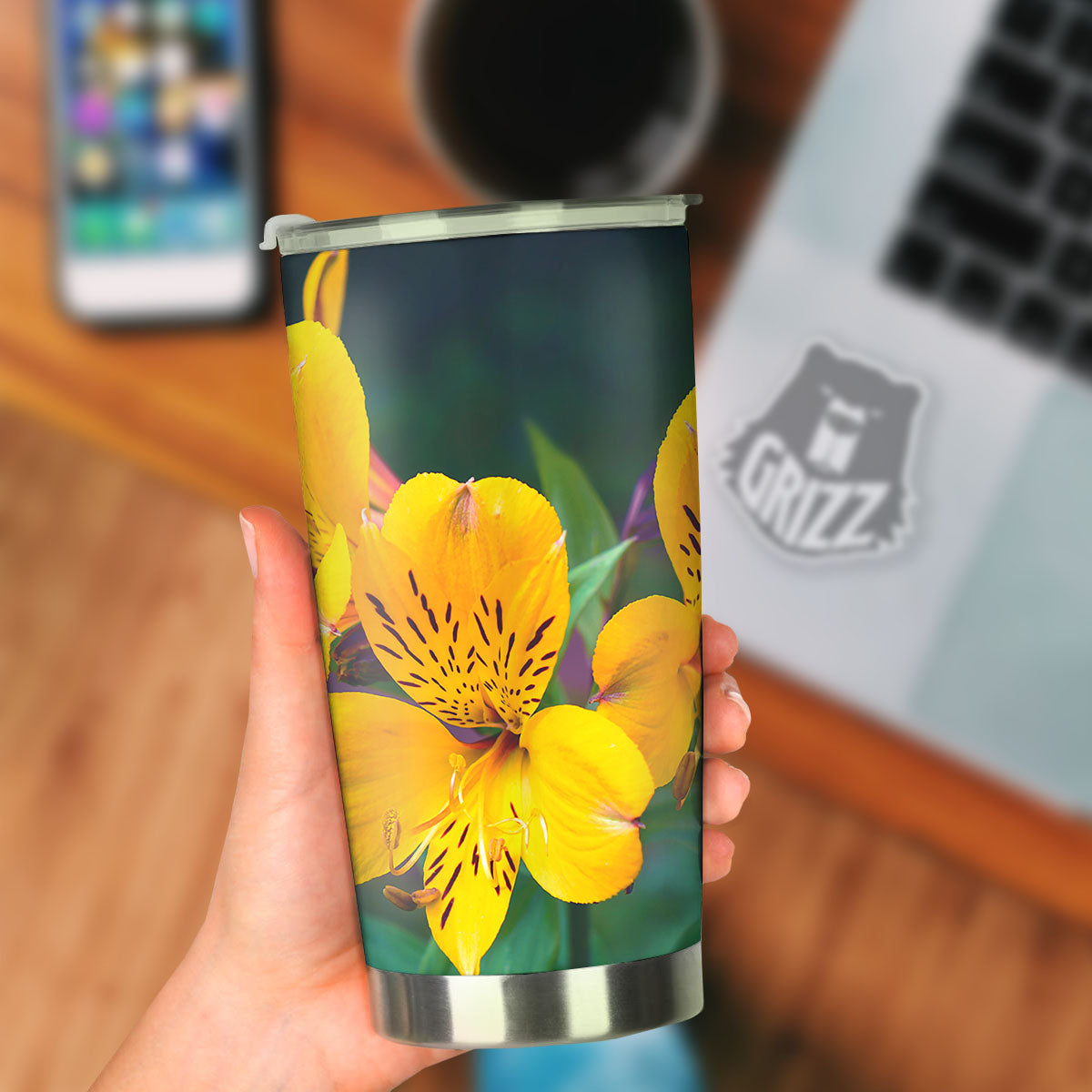 Alstroemeria Yellow Print Tumbler-grizzshop