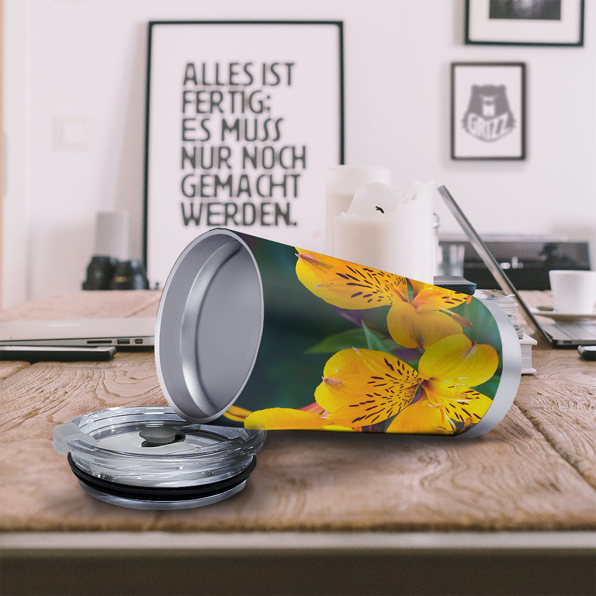 Alstroemeria Yellow Print Tumbler-grizzshop