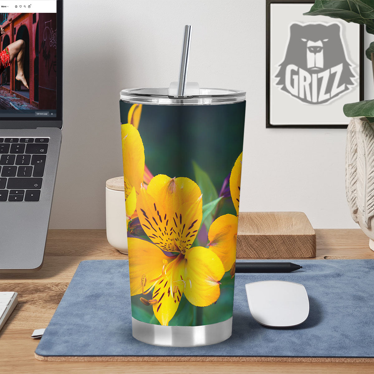Alstroemeria Yellow Print Tumbler-grizzshop