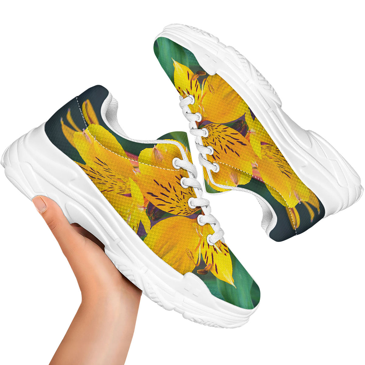 Alstroemeria Yellow Print White Chunky Shoes-grizzshop